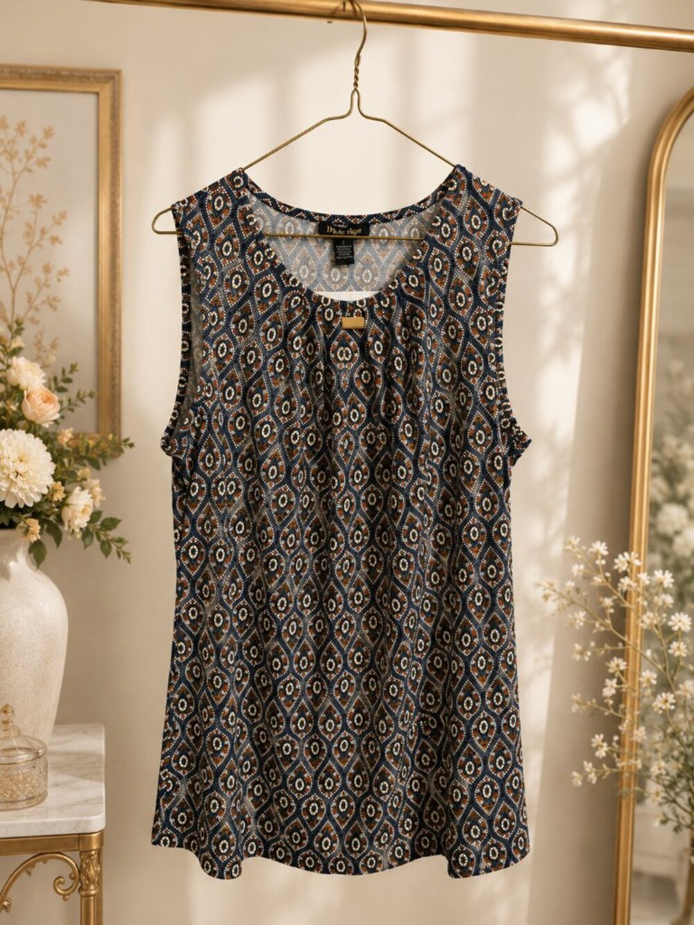 By Design Cappella Puff Print Sleeveless Blouse Blue Large NWTBy Design Cappella